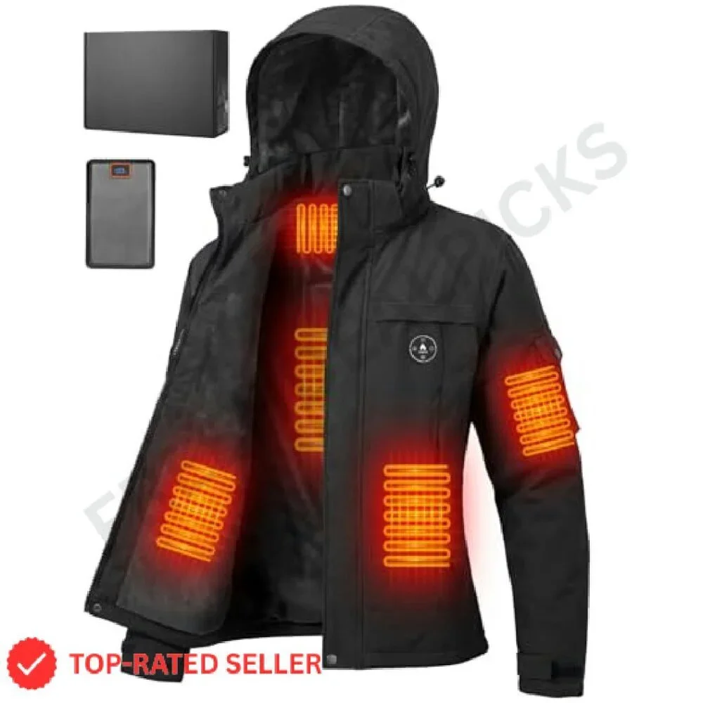 Heated Jacket with Battery Fleece Lining Waterproof Windproof Skiing Outdoor